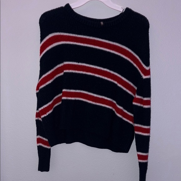 H&M Blue and Red Crew Neck Sweater with Stripes - Picture 1 of 3
